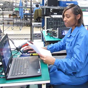 An automotive employee hard at work